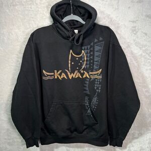 Aulani Disney Resort‎ Black KAWAA Black Pullover Hoodie Mens M Hawaii Tribal Koi